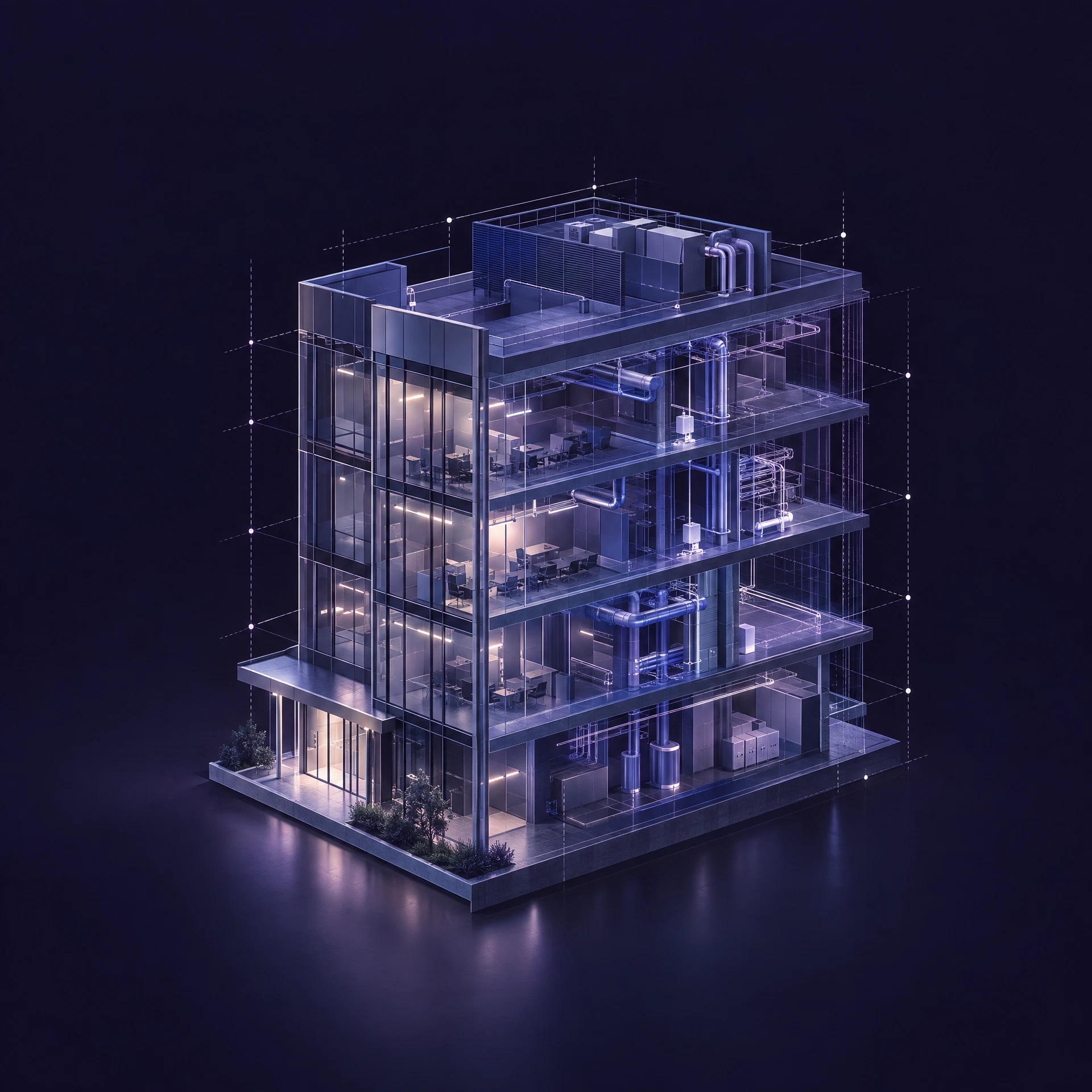 نموذج مبنى ثلاثي الأبعاد يعبّر عن تنسيق BIM